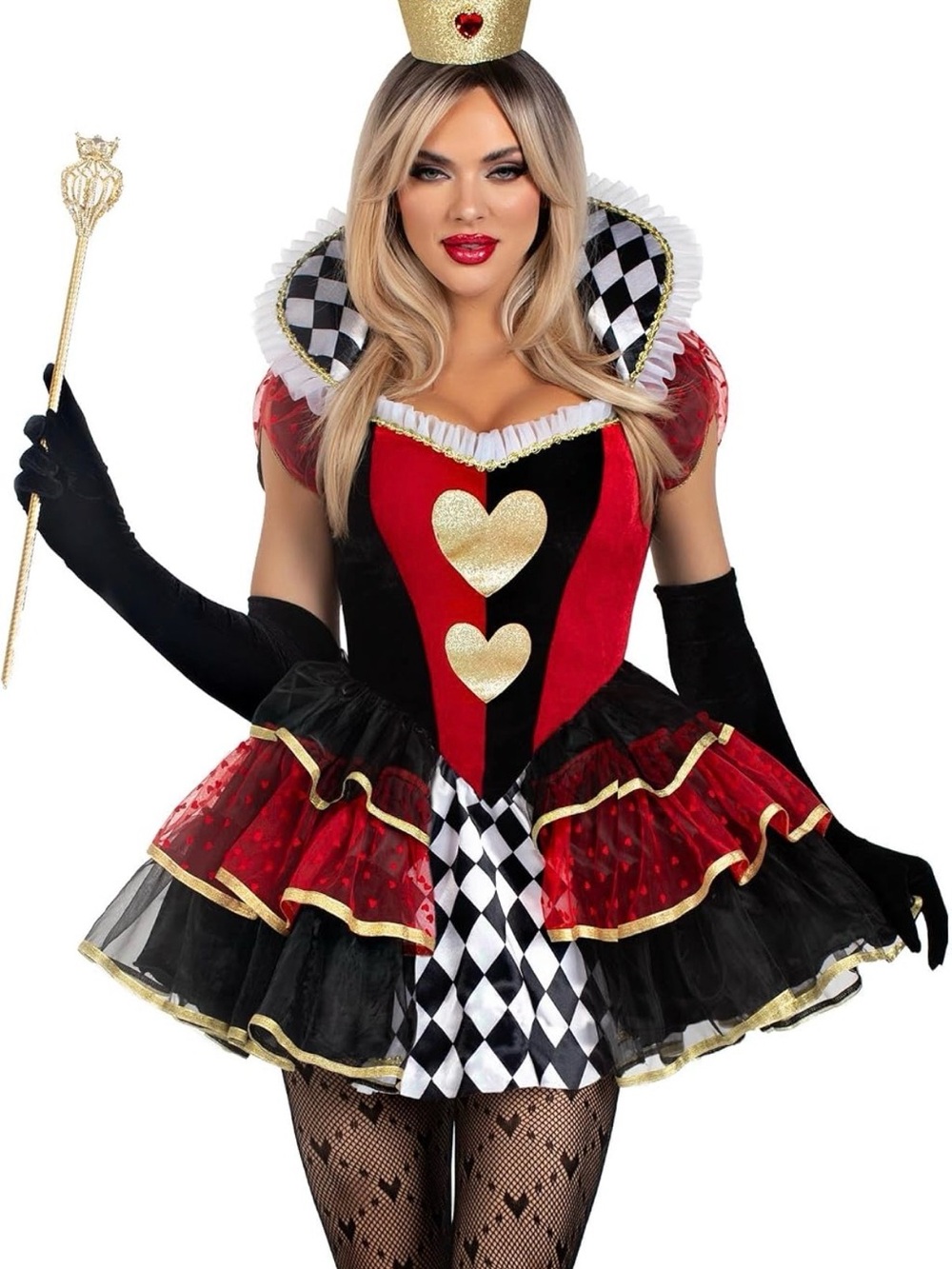 Red & Black Queen of Hearts LADIES Costume with Gold Accents NEW